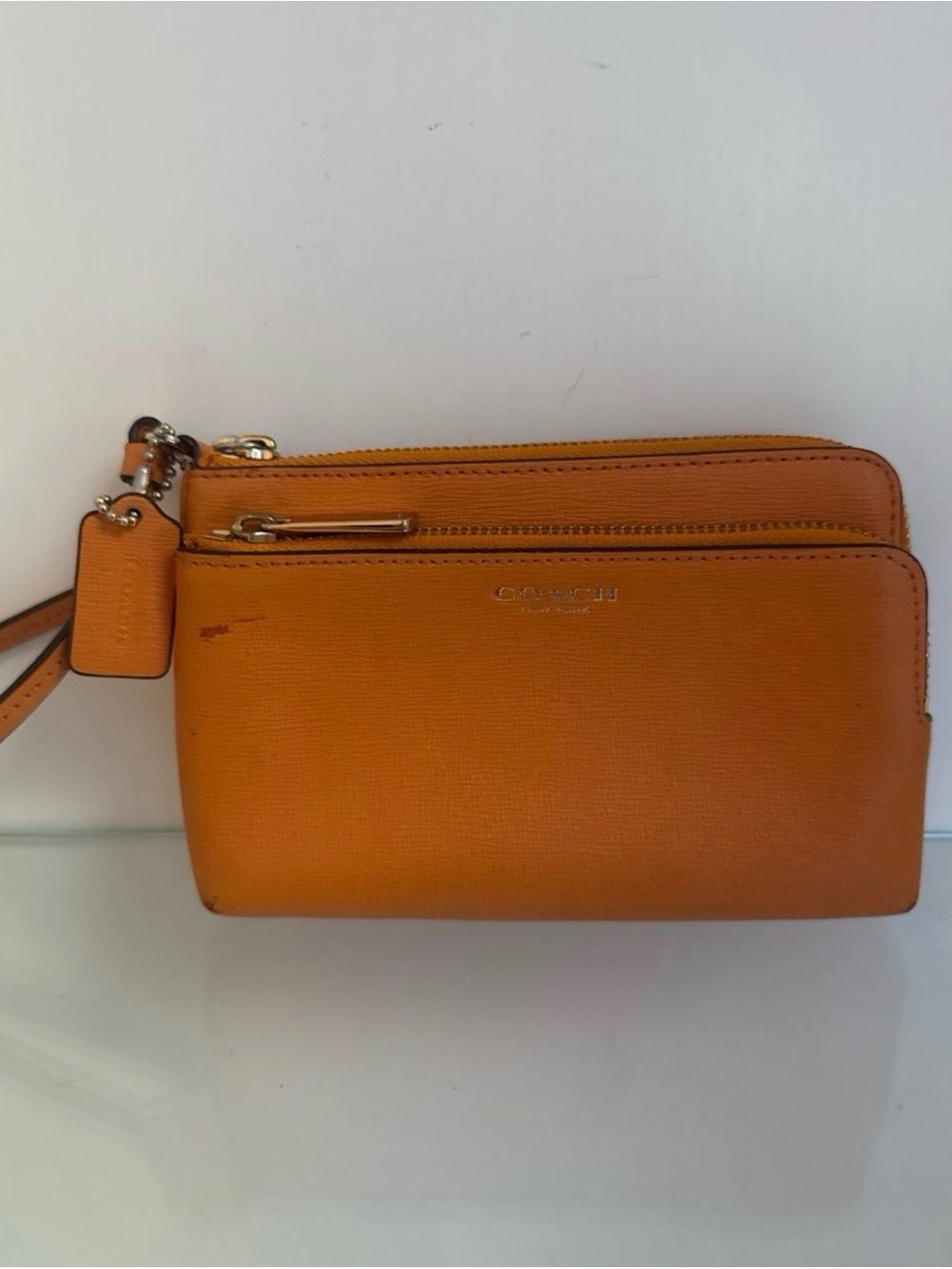 Coach Orange Leather Double-Zip Wristlet